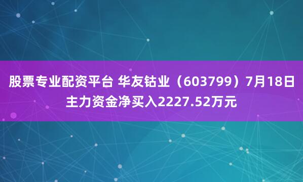 股票专业配资平台 华友钴业（603799）7月18日主力资金净买入2227.52万元